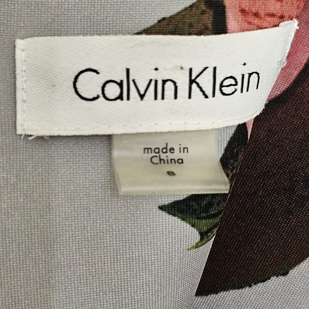 Nwt Calvin Klein Gray/Pink Abstract Floral Scuba  Sleeveless Fit& Flare Dress - Picture 3 of 17